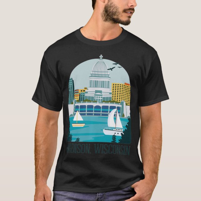 T-shirt Basculement Vintage Madison Wisconsin Skyline (Devant)