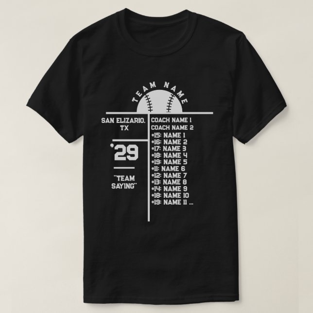 T-shirt Base-ball Team Roster Personnalisé Joueurs Noms Et (Design devant)
