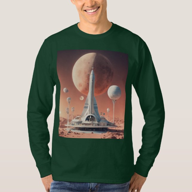 T-shirt Base de la lune rétro-futuriste à long manche (Devant)