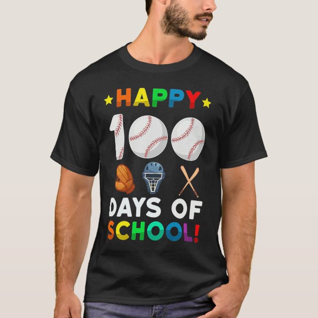T-shirt Baseball 100 Days of School Happy 100th Day Teache (Devant)