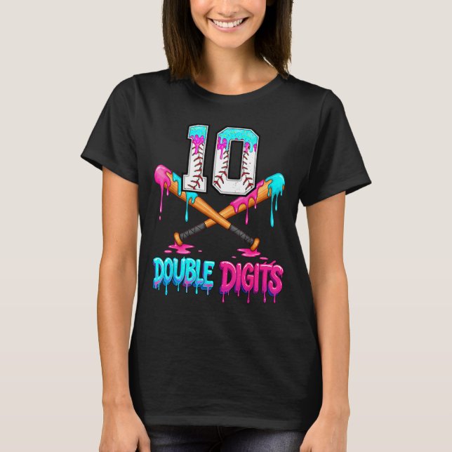 T-shirt Baseball 10 Year Old Ice Cream Drip 10th Bday Doub (Devant)