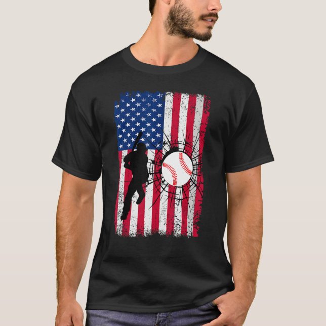 T-shirt Baseball 4th Of July American Flag Patriotic Baseb (Devant)