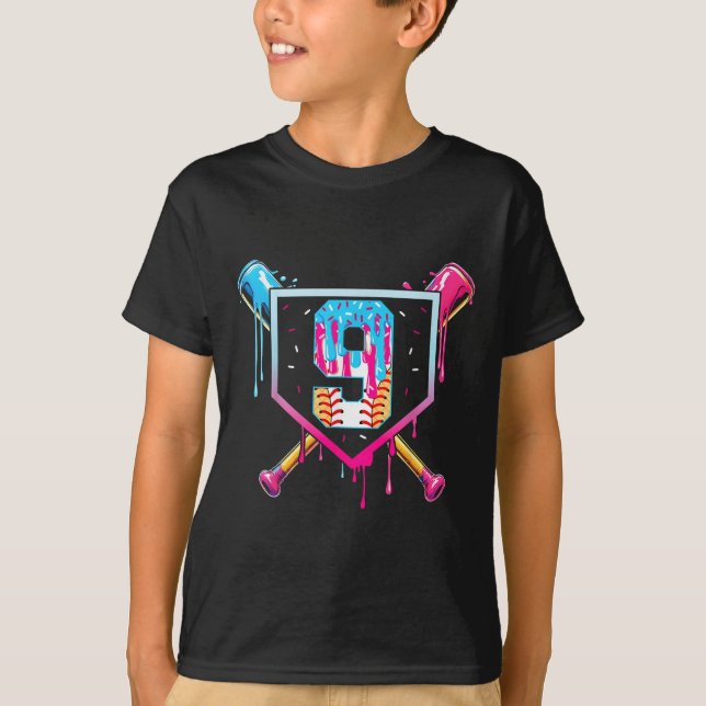 T-shirt Baseball 9 Year Old Ice Cream Drip 9th Birthday Bo (Devant)
