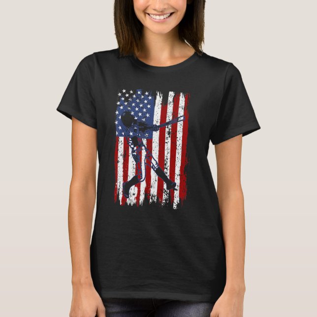 T-shirt Baseball American Flag Patriotic Catcher 4th Of Ju (Devant)