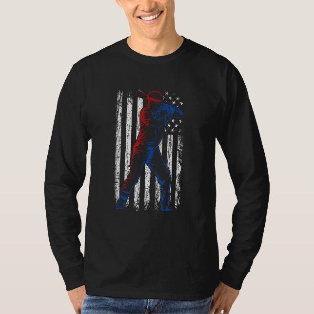T-shirt Baseball American Flag Pitcher USA Pitching 4th Of (Devant)