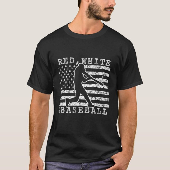 T-shirt Baseball American Flag Red White and Baseball Quot (Devant)
