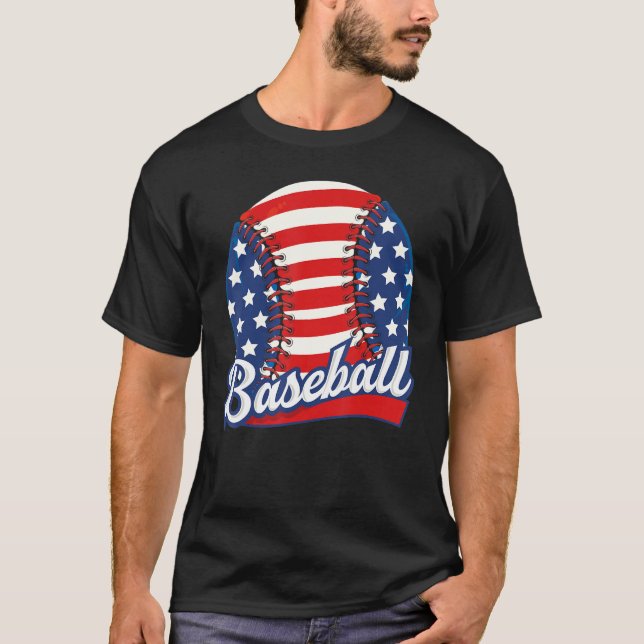 T-shirt Baseball American USA flag Patriotic Retro Basebal (Devant)