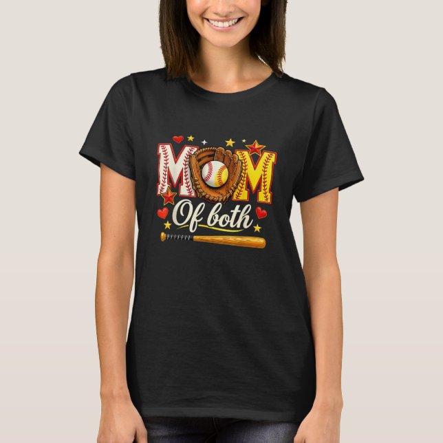 T-shirt Baseball and Softball Mom of Both Heart Stars Tee (Devant)