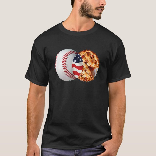 T-shirt Baseball Apple Pie American Flag July 4th USA Men  (Devant)