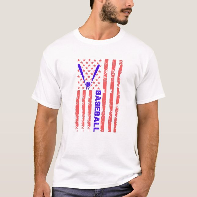 T-shirt Baseball Bat USA Flag Sports Lover Men Women Kids (Devant)