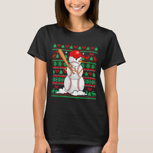 T-shirt Baseball Boys Men Christmas Snowman Players Ugly X (Devant)