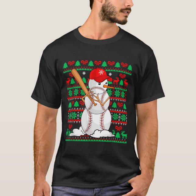 T-shirt Baseball Boys Men Christmas Snowman Players Ugly X (Devant)