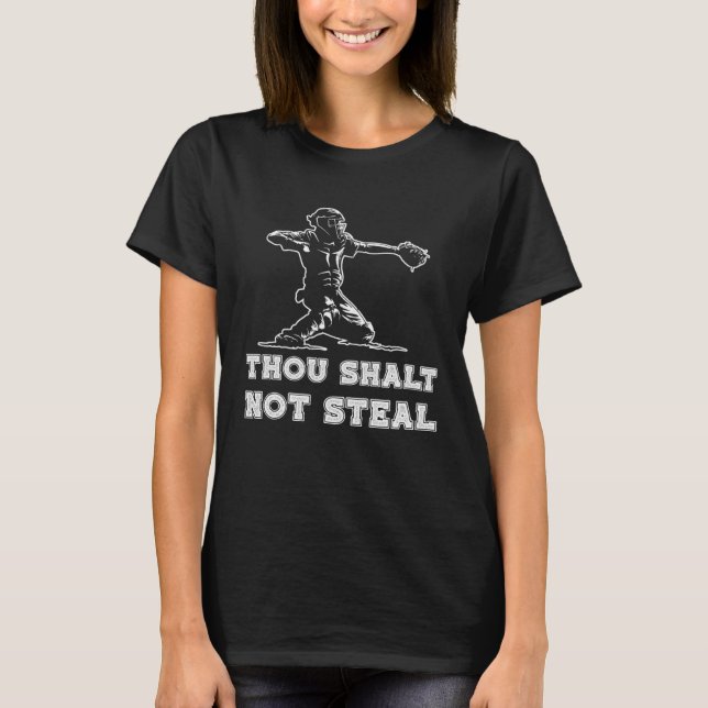 T-shirt Baseball Catcher Thou Shalt Not Steal Religious Qu (Devant)