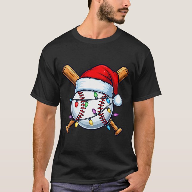 T-shirt Baseball Christmas Lights Santa Christmas Baseball (Devant)