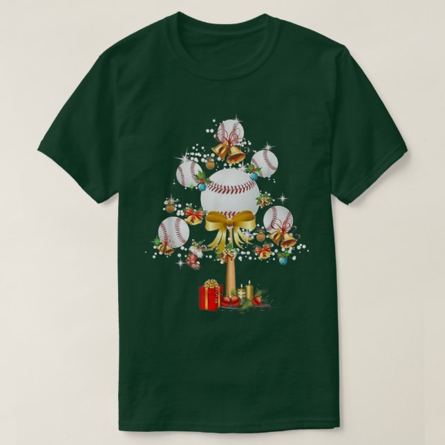 T-shirt Baseball Christmas Lights Tree Balls Xmas Snow  (Design devant)