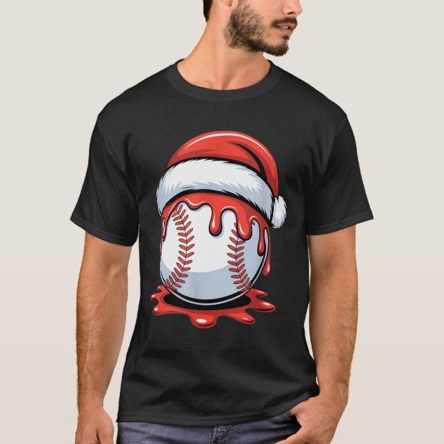 T-shirt Baseball Christmas Santa Hat Dripng Festive Holida (Devant)