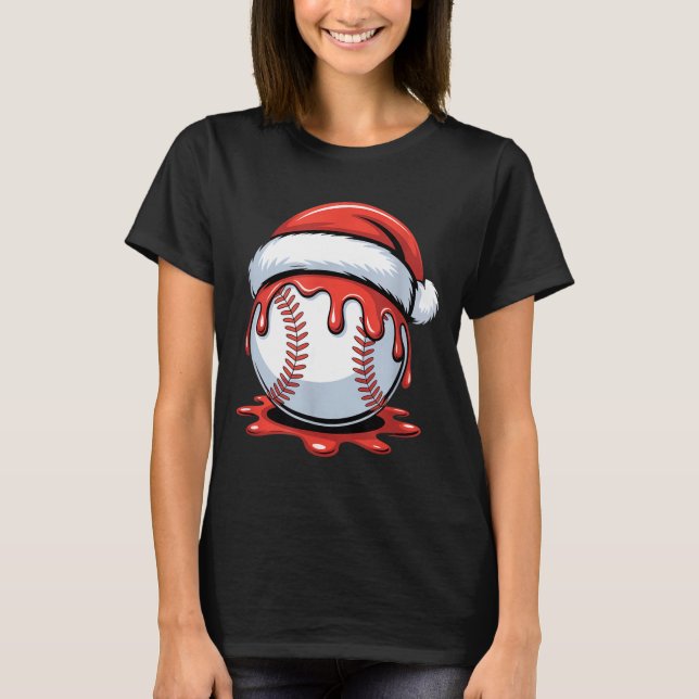T-shirt Baseball Christmas Santa Hat Dripng Festive Holida (Devant)