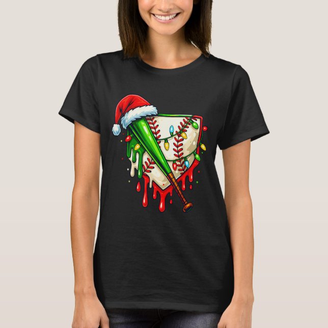 T-shirt Baseball Christmas Santa Hat Dripng Ice Cream Xmas (Devant)