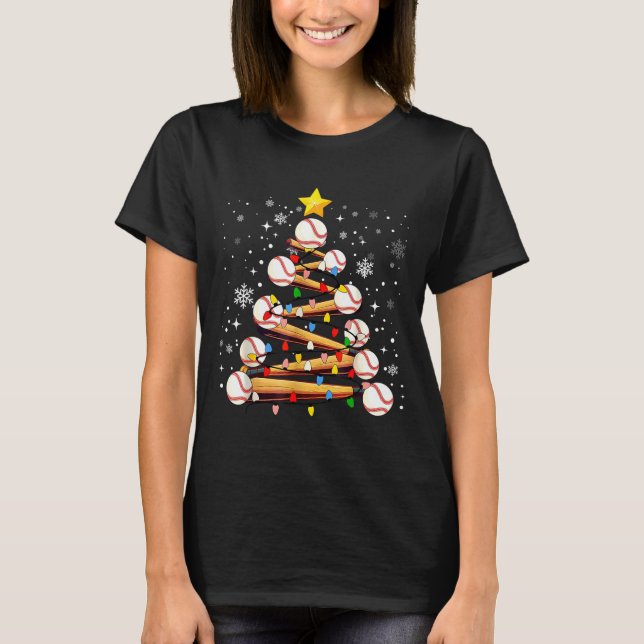 T-shirt Baseball Christmas Tree Light Xmas Baseball Boys K (Devant)