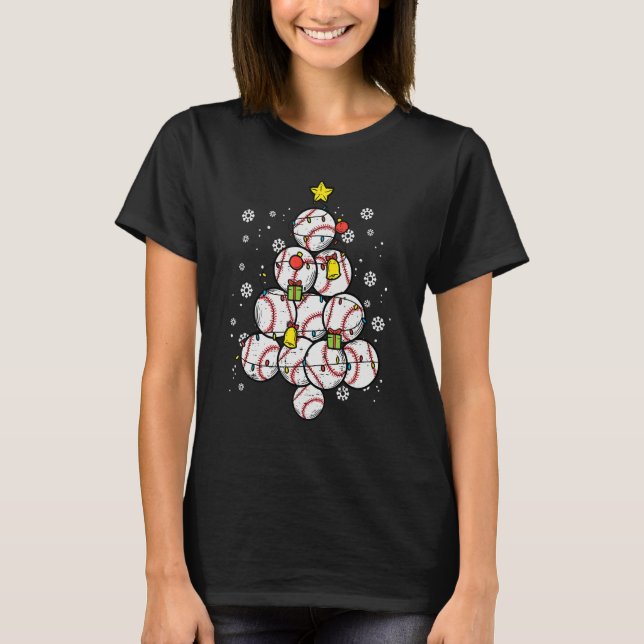 T-shirt Baseball Christmas Tree Xmas Sports Player Men Wom (Devant)