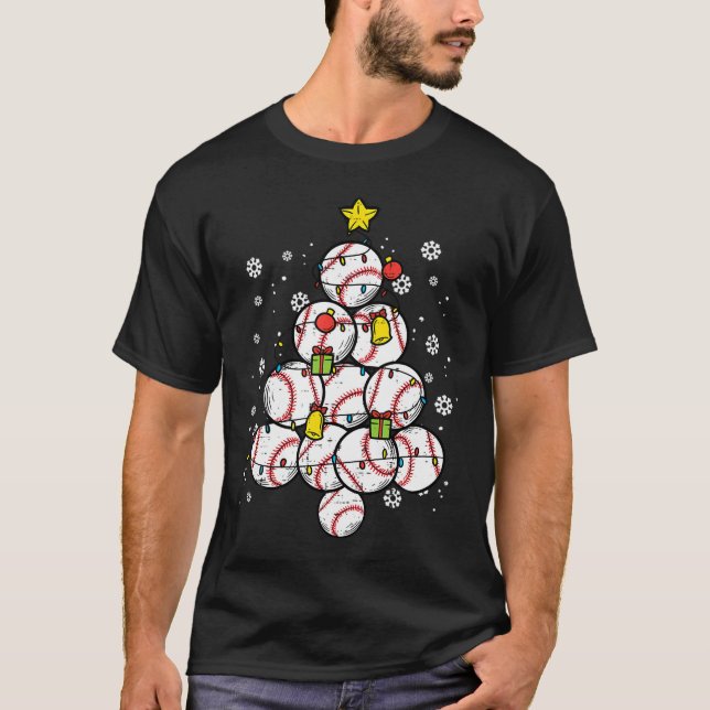 T-shirt Baseball Christmas Tree Xmas Sports Player Men Wom (Devant)