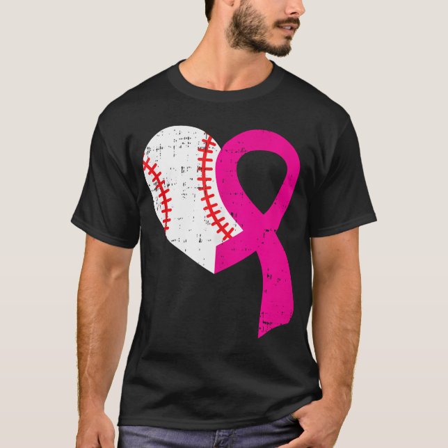 T-shirt Baseball Coeur rose Ruban Cool Cancer du sein Awar (Devant)