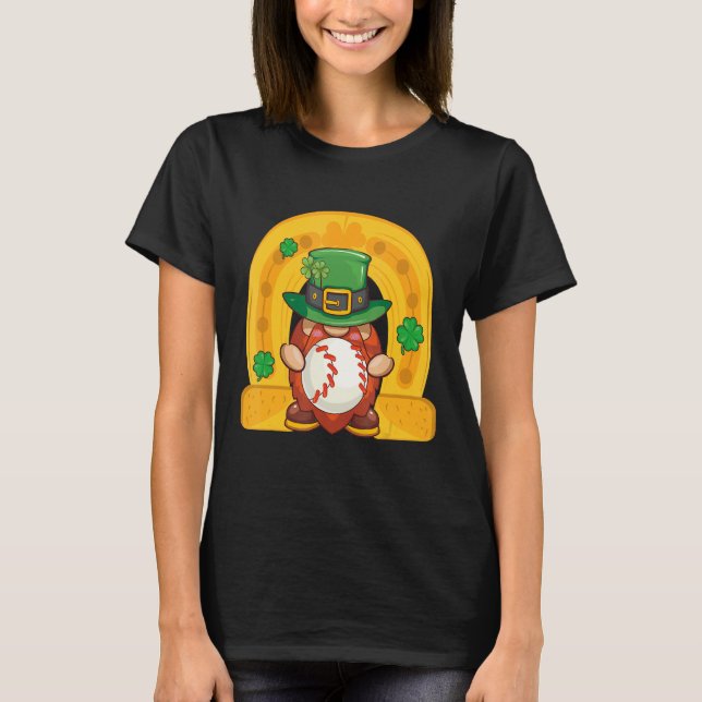 T-shirt Baseball Cute Gnome Shamrock Horseshoe St Patrick' (Devant)