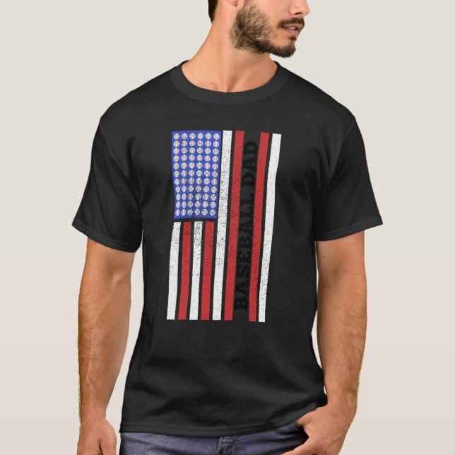 T-shirt Baseball Dad USA Flag Baseball Player Fan Coach (Devant)
