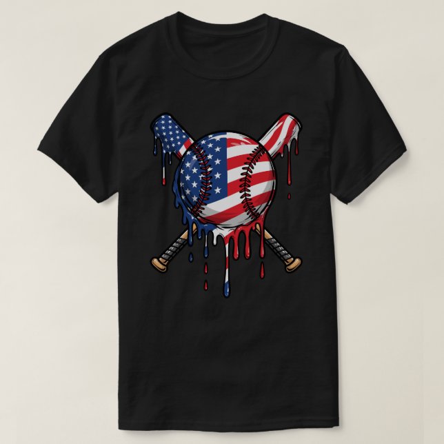T-shirt Baseball Dégoulinant Drapeau Américain | Baseball  (Design devant)
