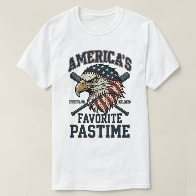 T-shirt baseball drapeau américain : Aigle passe-temps fav (Design devant)