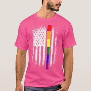 T-shirt Baseball Drapeau Américain LGBT-Q Batte Arc-en-cie
