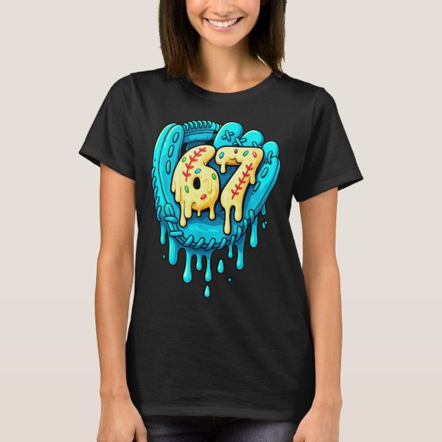 T-shirt Baseball Drip 6 7 Numéro 67 Six Sept Mème Hommes B (Devant)