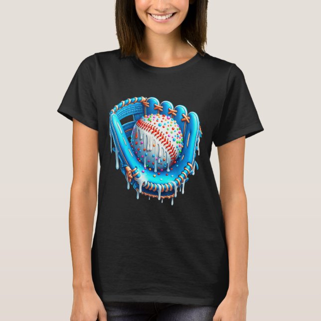 T-shirt Baseball Drip Ice Cream Glove With Sprinkles Ball  (Devant)