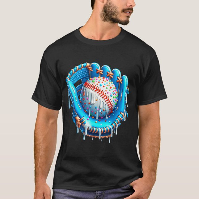 T-shirt Baseball Drip Ice Cream Glove With Sprinkles Ball  (Devant)