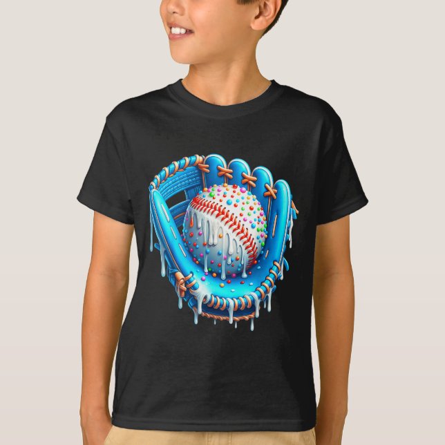 T-shirt Baseball Drip Ice Cream Glove With Sprinkles Ball  (Devant)