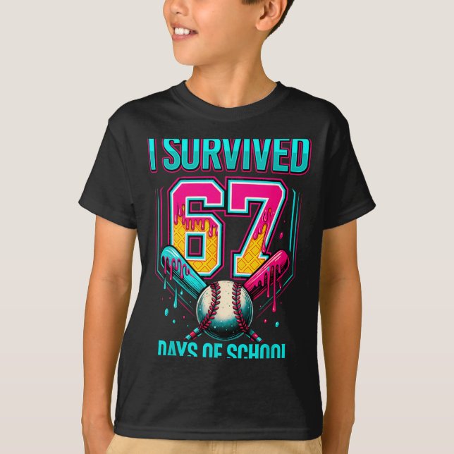 T-shirt Baseball Drip Number 67 I Survived 67 Days Of Scho (Devant)