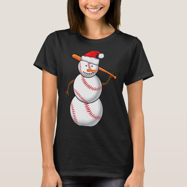 T-shirt Baseball Fan Snowman Funny Christmas Gift  (Devant)