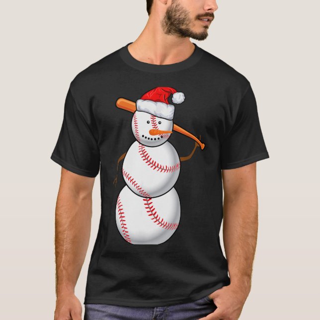 T-shirt Baseball Fan Snowman Funny Christmas Gift  (Devant)