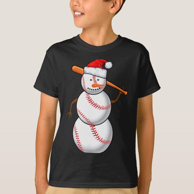 T-shirt Baseball Fan Snowman Funny Christmas Gift  (Devant)