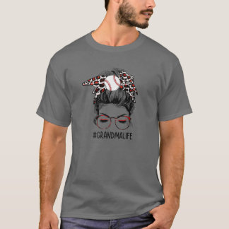 T-shirt Baseball grand-mère vie Leopard Messy Bun grand Mo