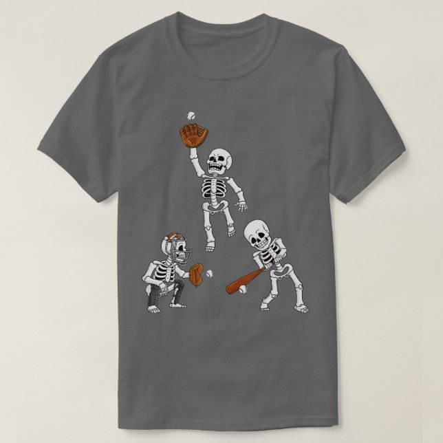 T-shirt Baseball Halloween Skeletons Hitter Catcher Boys K (Design devant)