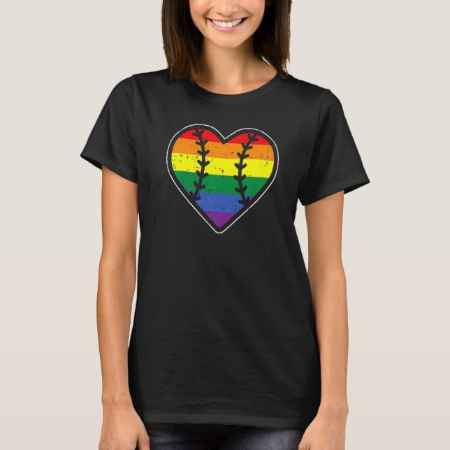 T-shirt Baseball Heart Sport LGBTQ Rainbow Flag Gay Pride  (Devant)