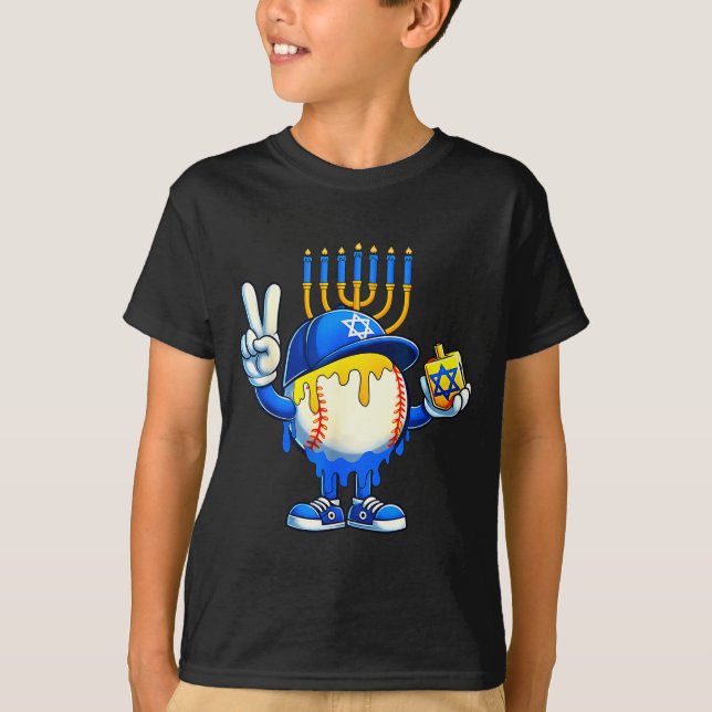 T-shirt Baseball Ice Cream Drip Dreidel Happy Hanukkah Boy (Devant)