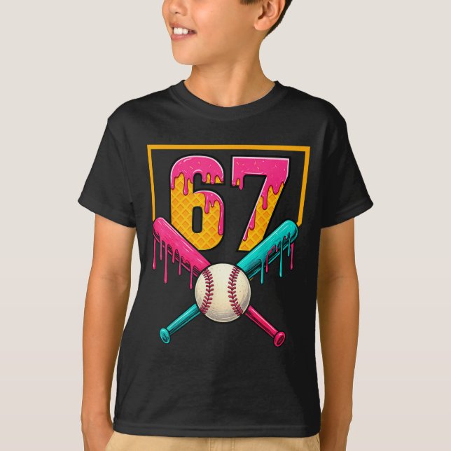 T-shirt Baseball Ice Cream Drip Number 67 Player 67th Birt (Devant)