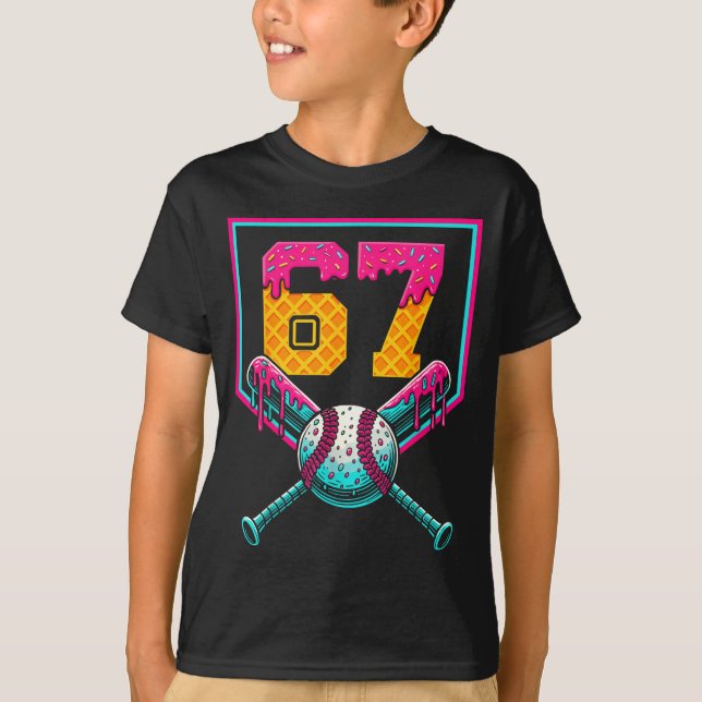 T-shirt Baseball Ice Cream Drip Number 67 Player 67th Birt (Devant)