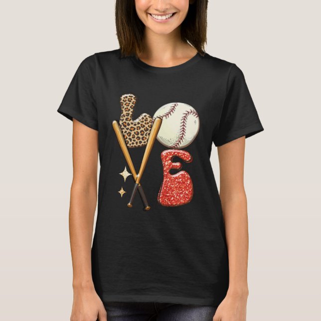 T-shirt Baseball LOVE Baller Mom Leopard Print Softball Ga (Devant)