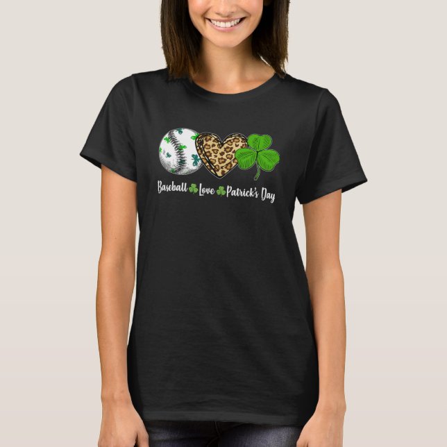 T-shirt Baseball Love Leopard Heart Shamrock D (Devant)