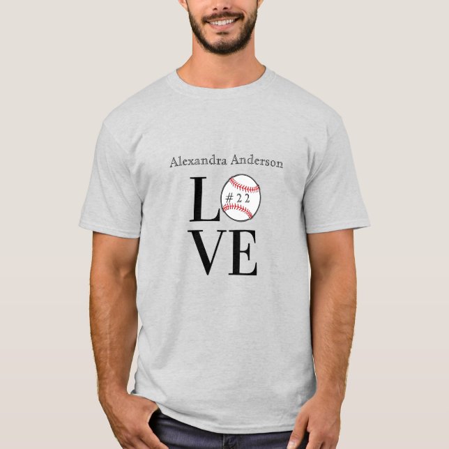 T-shirt Baseball LOVE : nom et numéro d'ajout personnalisé (Devant)