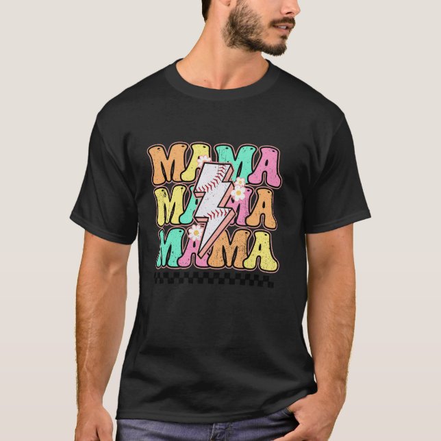T-shirt Baseball Mama Bolt Lightning À damiers Maman Life  (Devant)