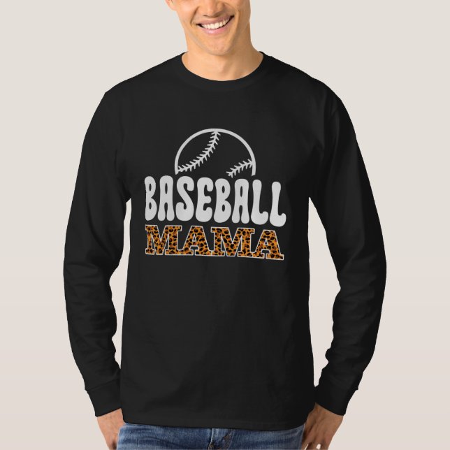 T-shirt Baseball Mama Mom Leopard Print Letters Sports (Devant)